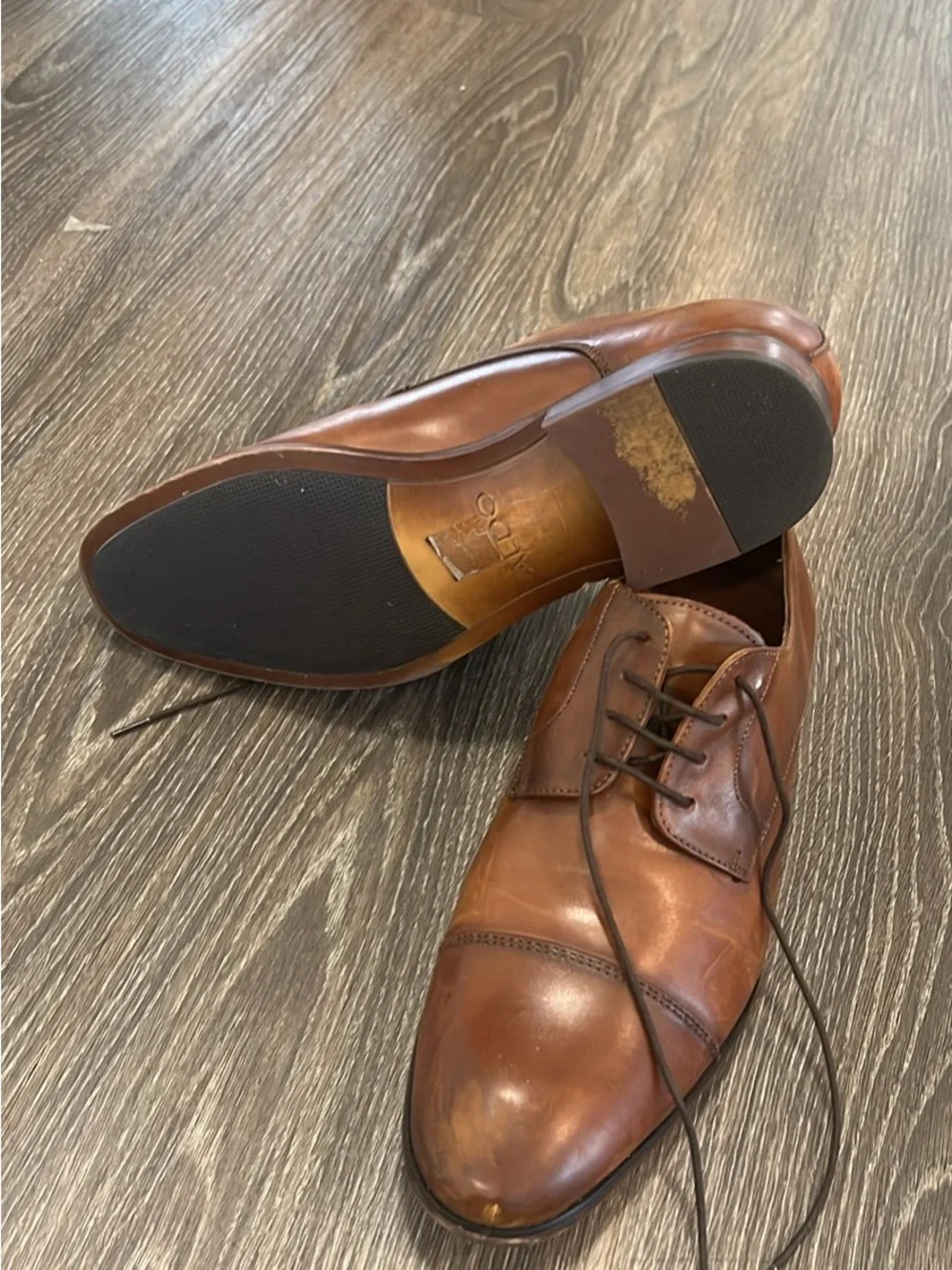 Aldo Tan Brown Leather Cap-Toe Derby Shoes